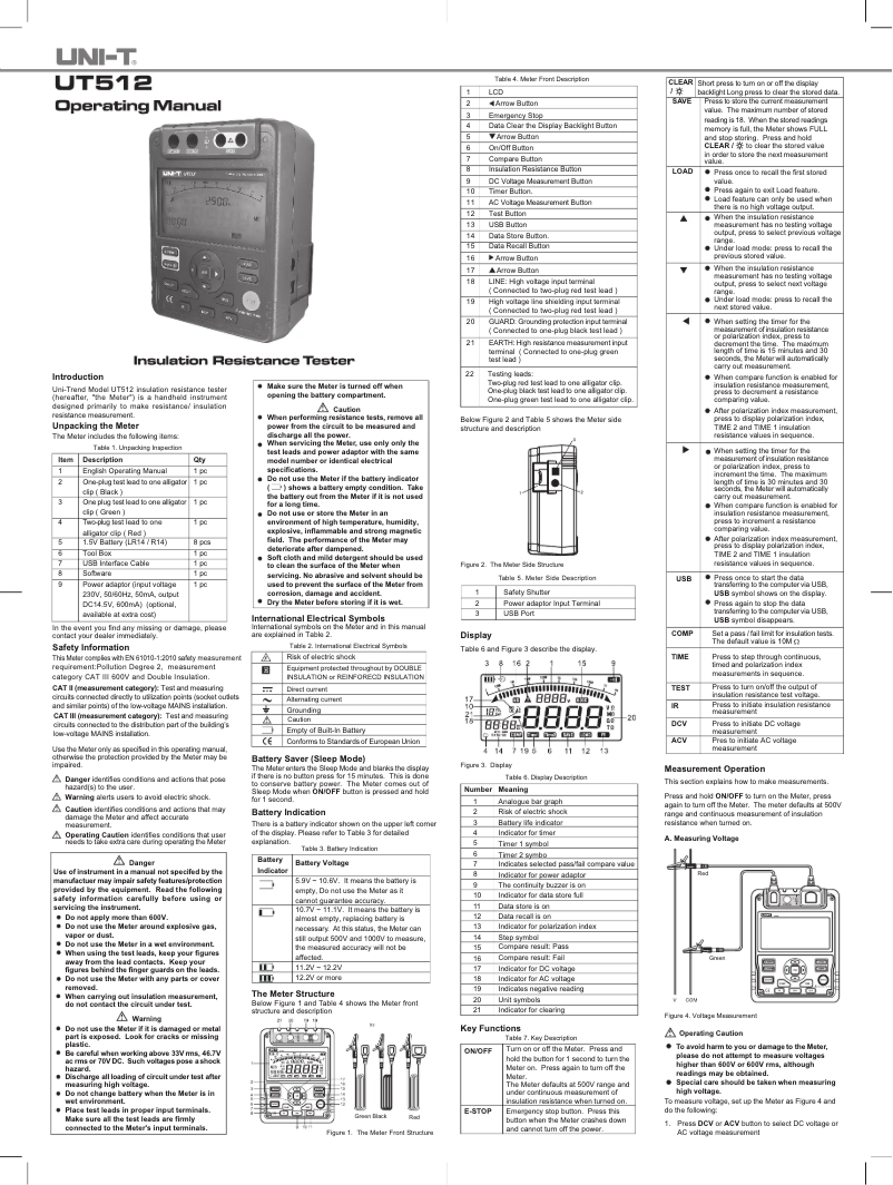 Page n°1 - Manuel utilisateur Uni-T UT512