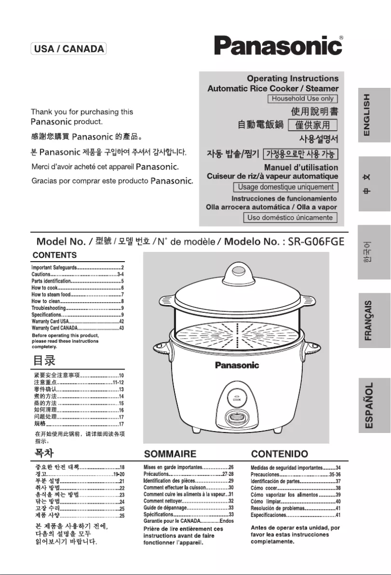 Page n°1 - Manuel utilisateur Panasonic SR-G06FGE