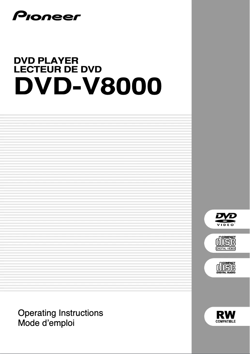 Page 1 de la notice Manuel utilisateur Pioneer DVD-V8000