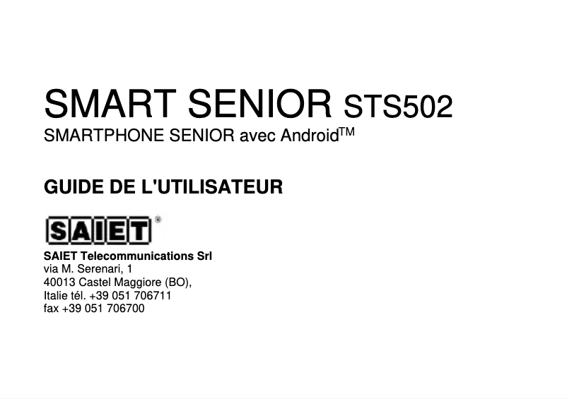 Page n°1 - Manuel utilisateur Saiet Smart Senior STS502