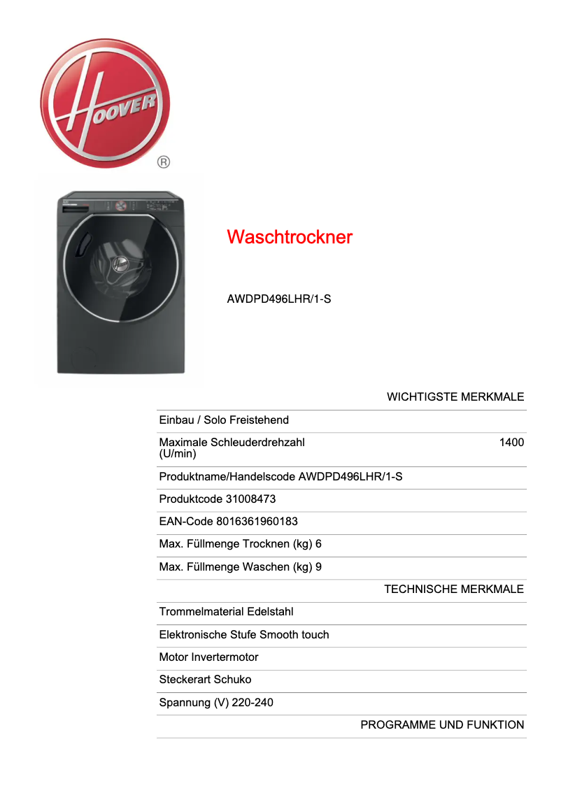Image de la première page du manuel de l'appareil AXI AWDPD496LHR/1-S