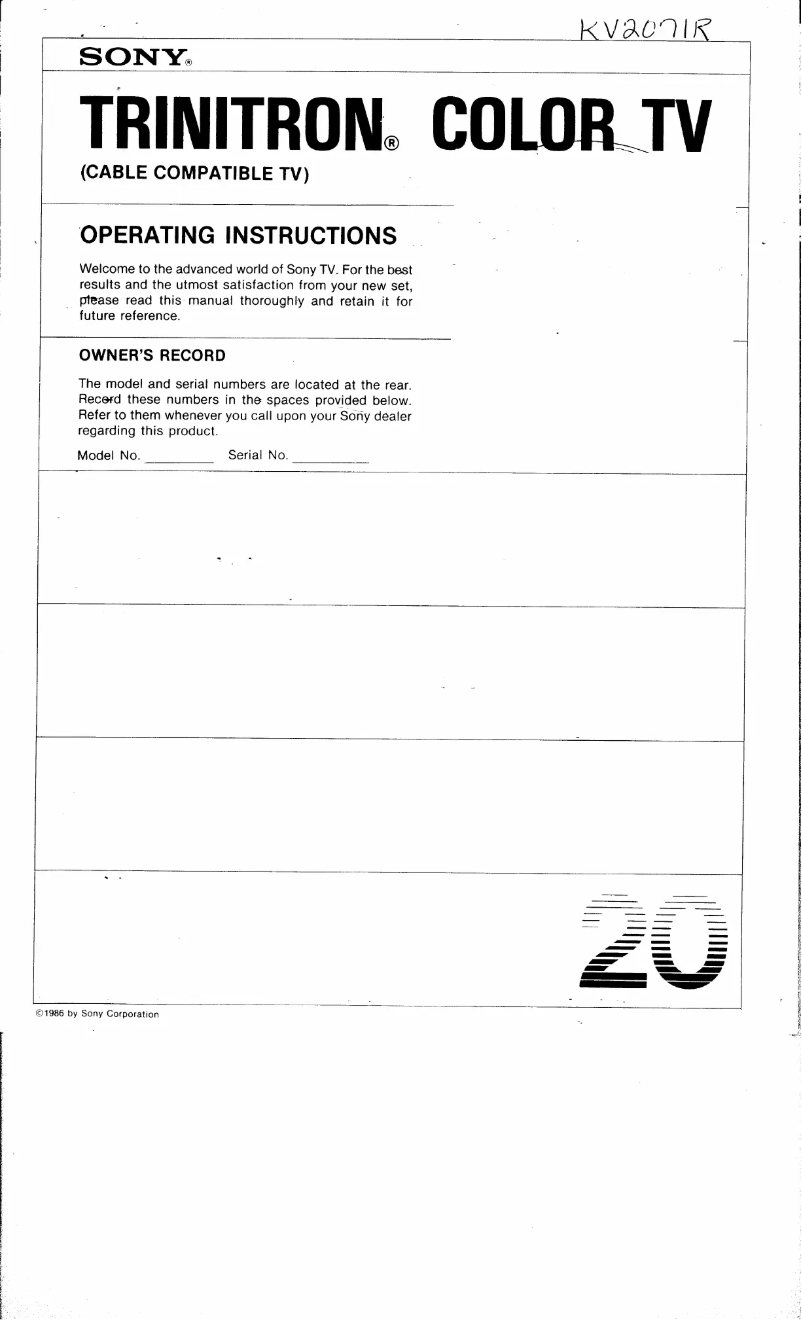 Page 1 de la notice Manuel utilisateur Sony KV-2071R