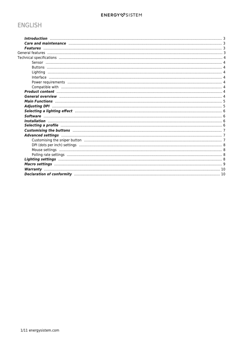 Imagen de la primera página del manual del dispositivo ESG M2 Sonic