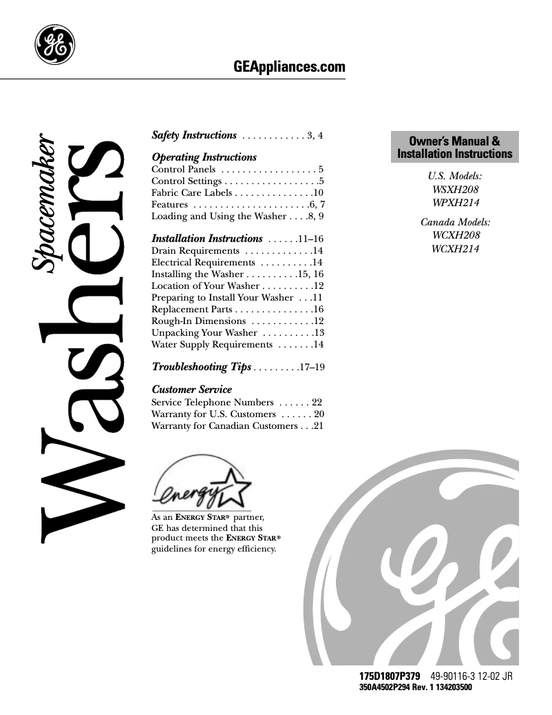 Page n°1 - Manuel d'utilisation et d'entretien GE Profile WPXH214ACC