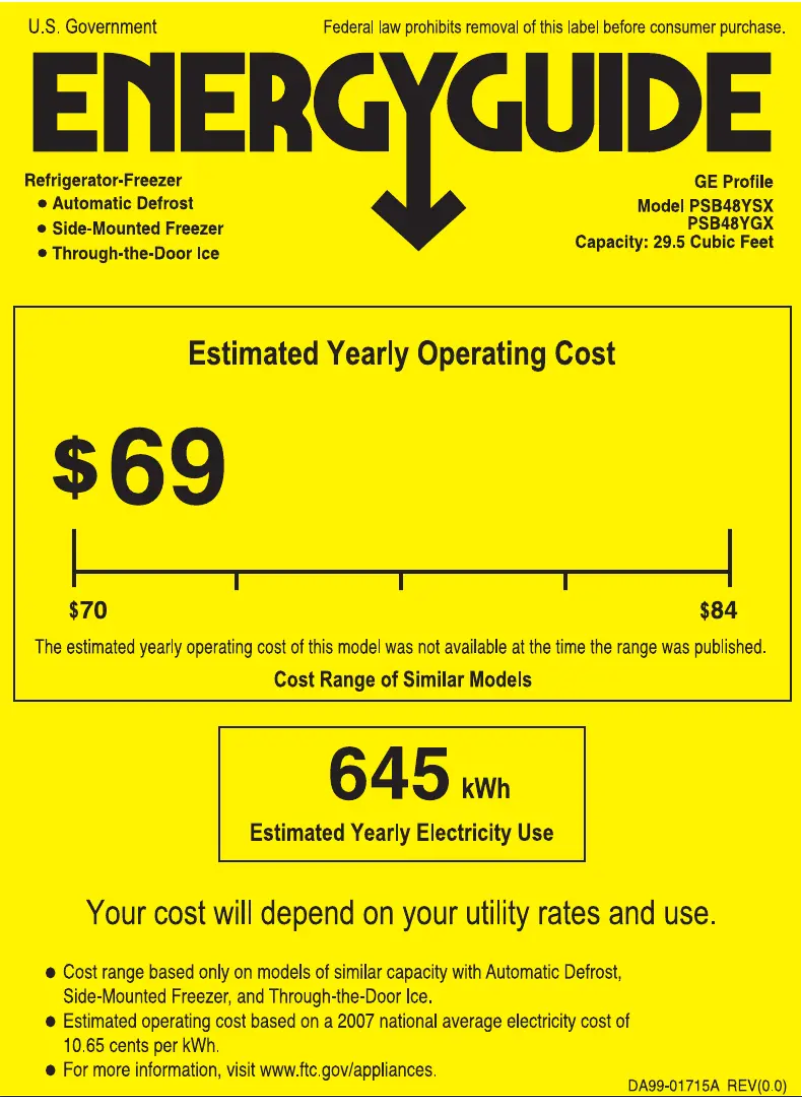 Page n°1 - Label énergétique GE Profile PSB48YSXSS