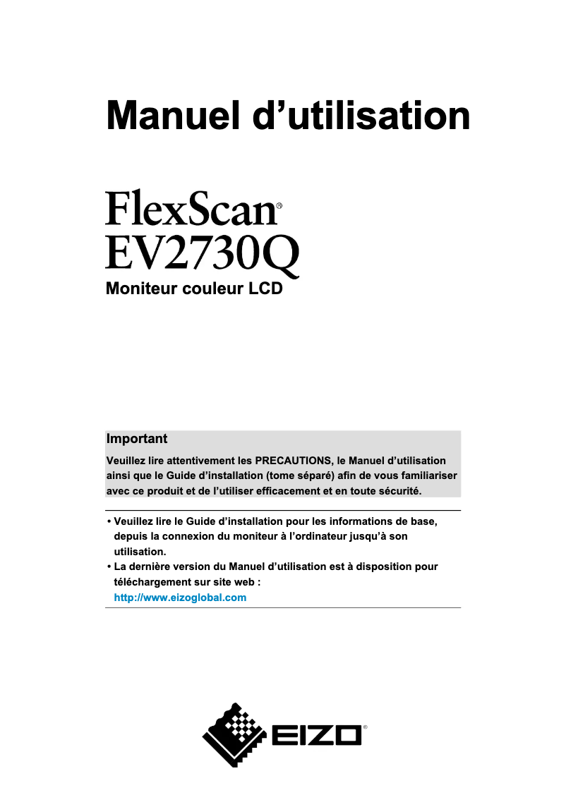 Image de la première page du manuel de l'appareil FlexScan EV2730Q