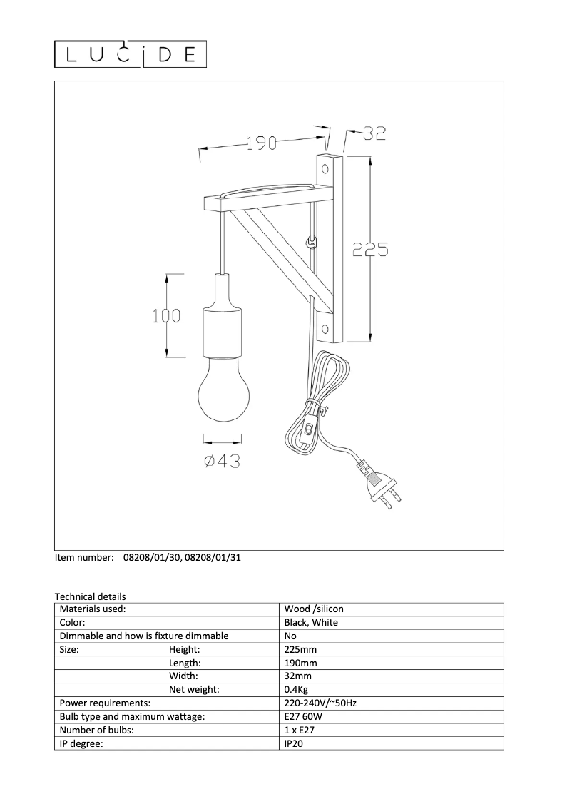 Page n°1 - Manuel utilisateur Lucide Fix wall 08208/01/31