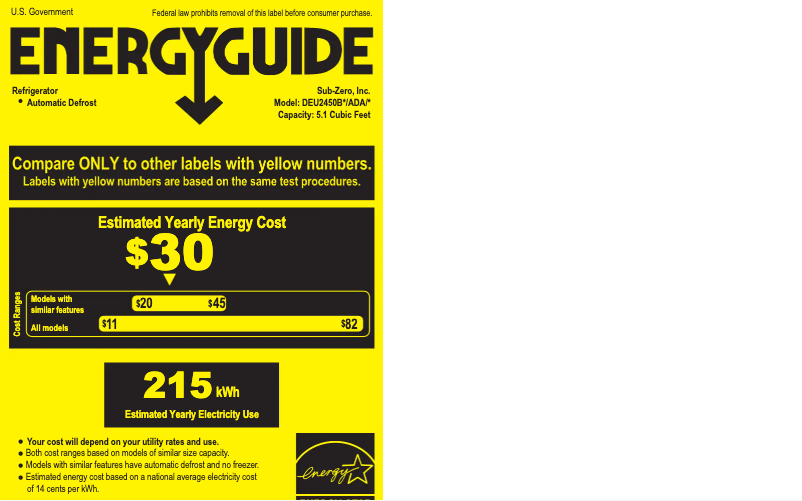Page 1 de la notice Label énergétique Sub-Zero DEU2450BADA