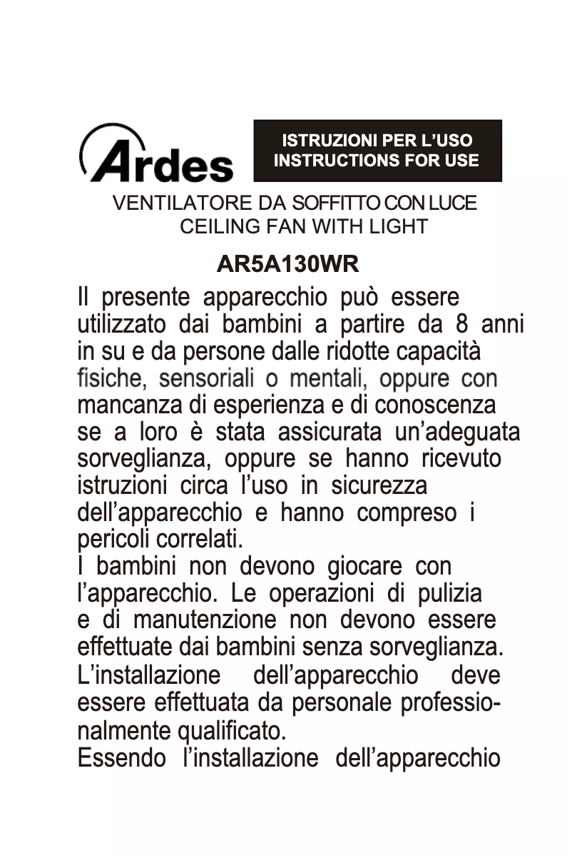 Page n°1 - Manuel utilisateur Ardes AR5A130WR