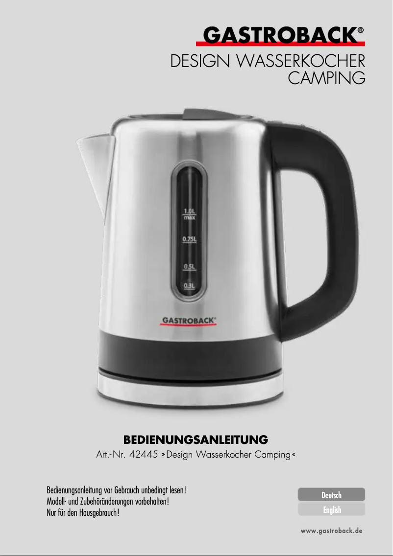 Page n°1 - Manuel utilisateur Gastroback Design Water Kettle Camping 42445