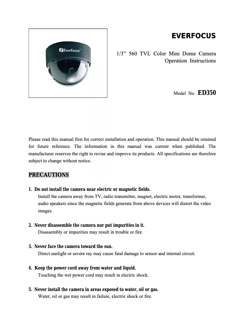 Page n°1 - Manuel utilisateur EverFocus ED350