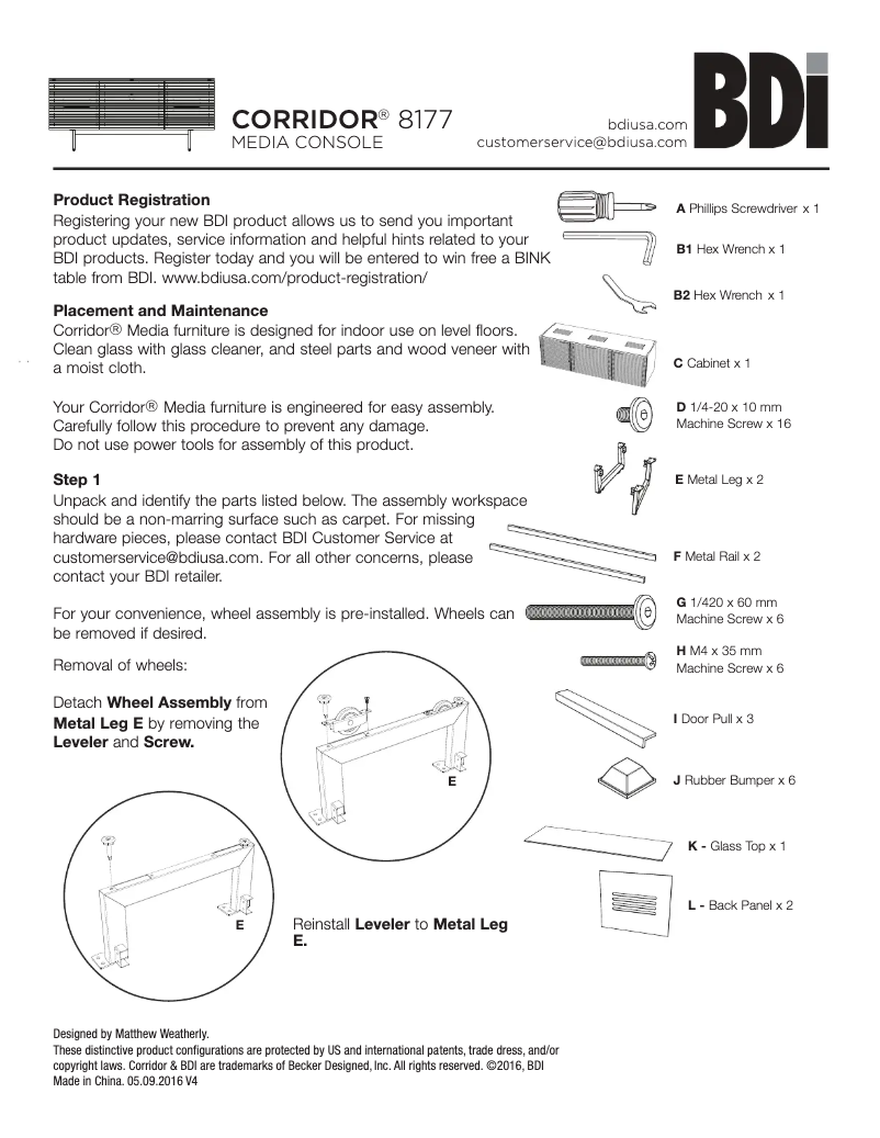 Page 1 de la notice Mode d'emploi BDI Corridor 8177