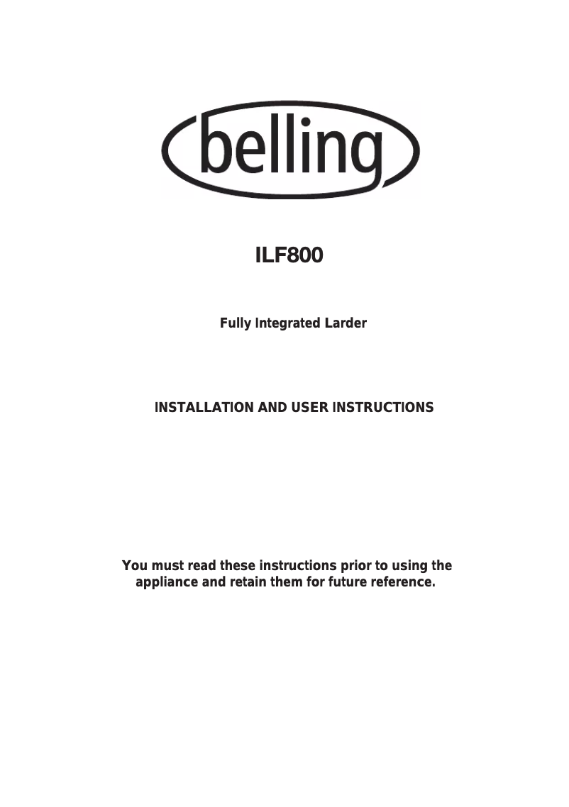 Page n°1 - Manuel utilisateur Belling ILF800
