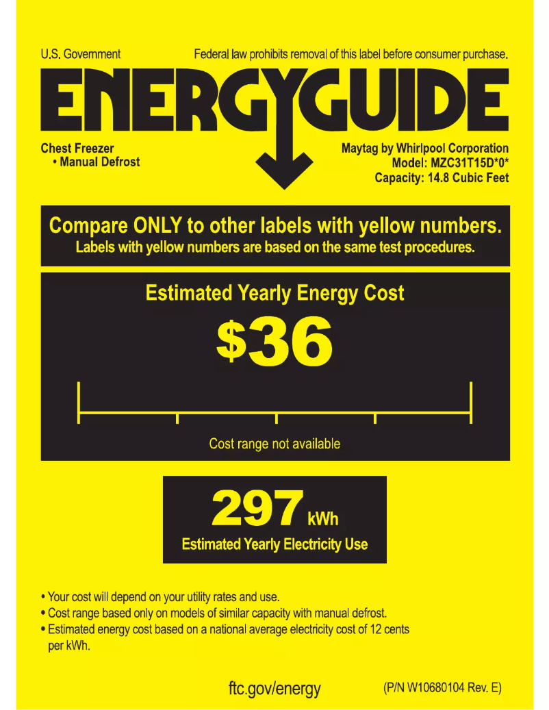 Page n°1 - Label énergétique Maytag MZC31T15DW