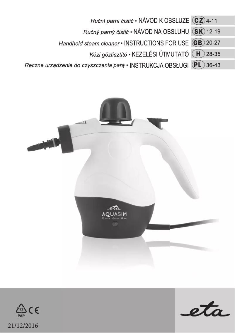 Image de la première page du manuel de l'appareil Aquasim 1263 90000