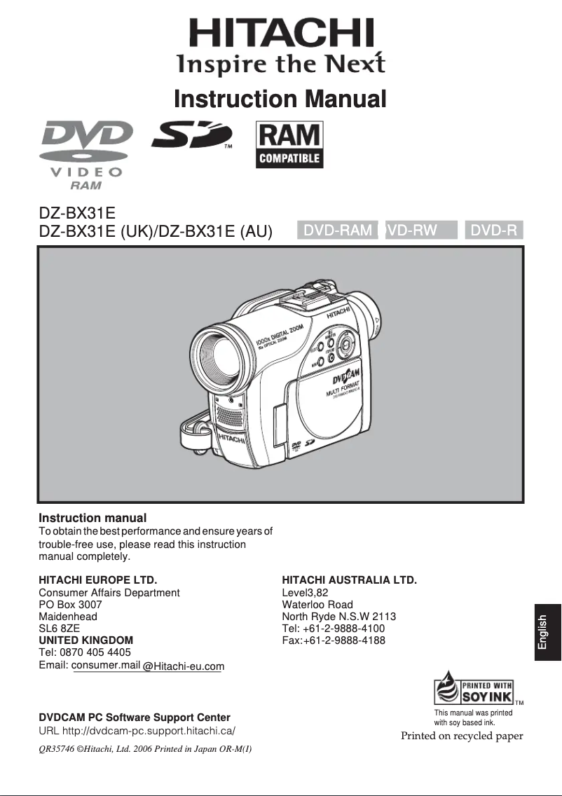 Image de la première page du manuel de l'appareil DZ-BX31E