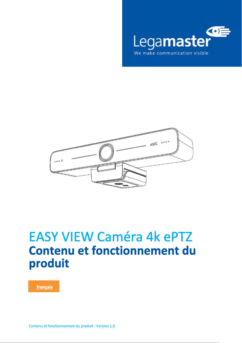 Page 1 de la notice Manuel utilisateur Legamaster EASY VIEW Camera 4k ePTZ