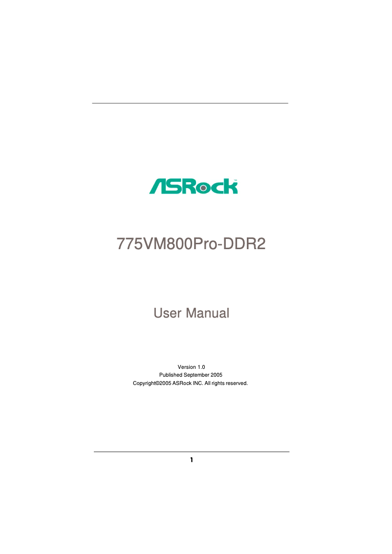 Page n°1 - Manuel utilisateur Asrock 775VM800Pro-DDR2
