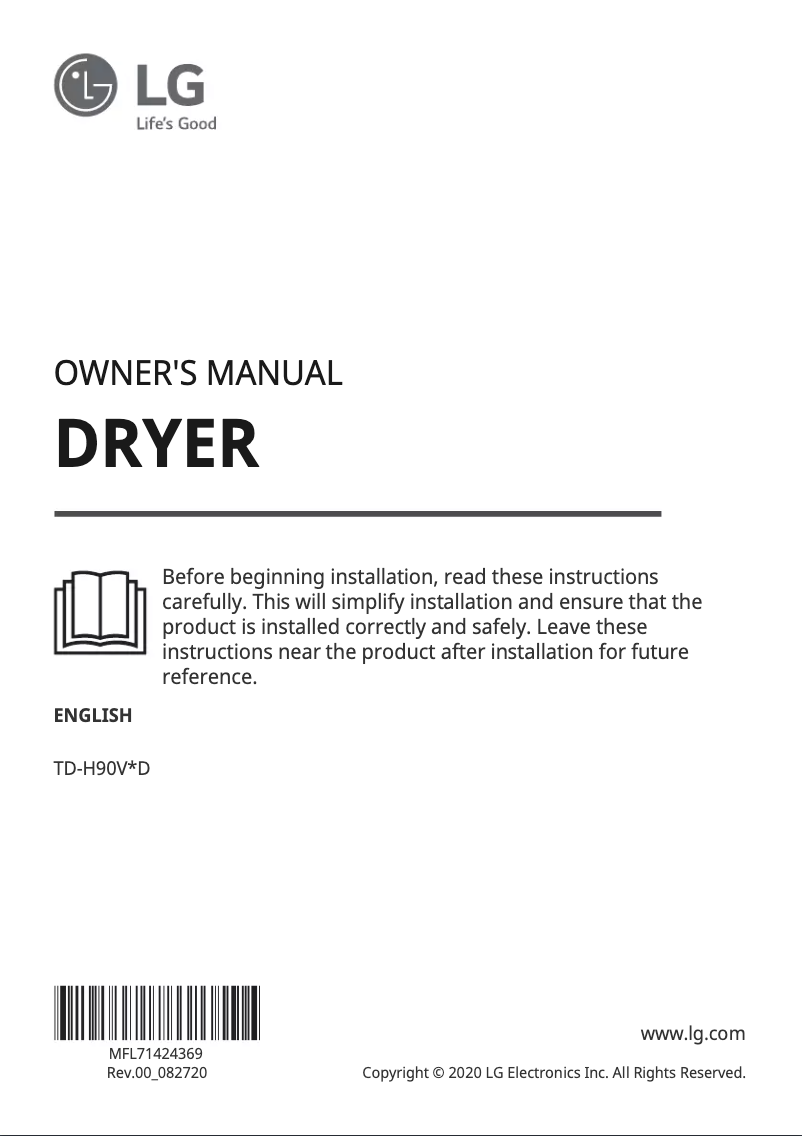 Page 1 de la notice Manuel utilisateur LG TD-H90VWD