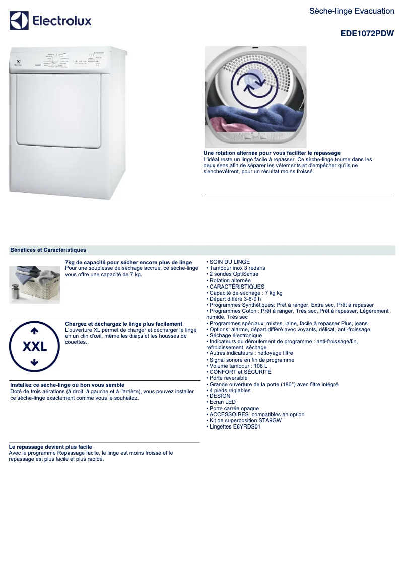 Page n°1 - Fiche technique Electrolux EDE1072PDW