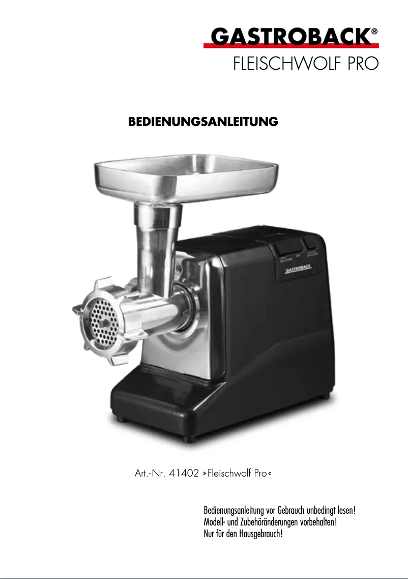 Page 1 de la notice Manuel utilisateur Gastroback 41402