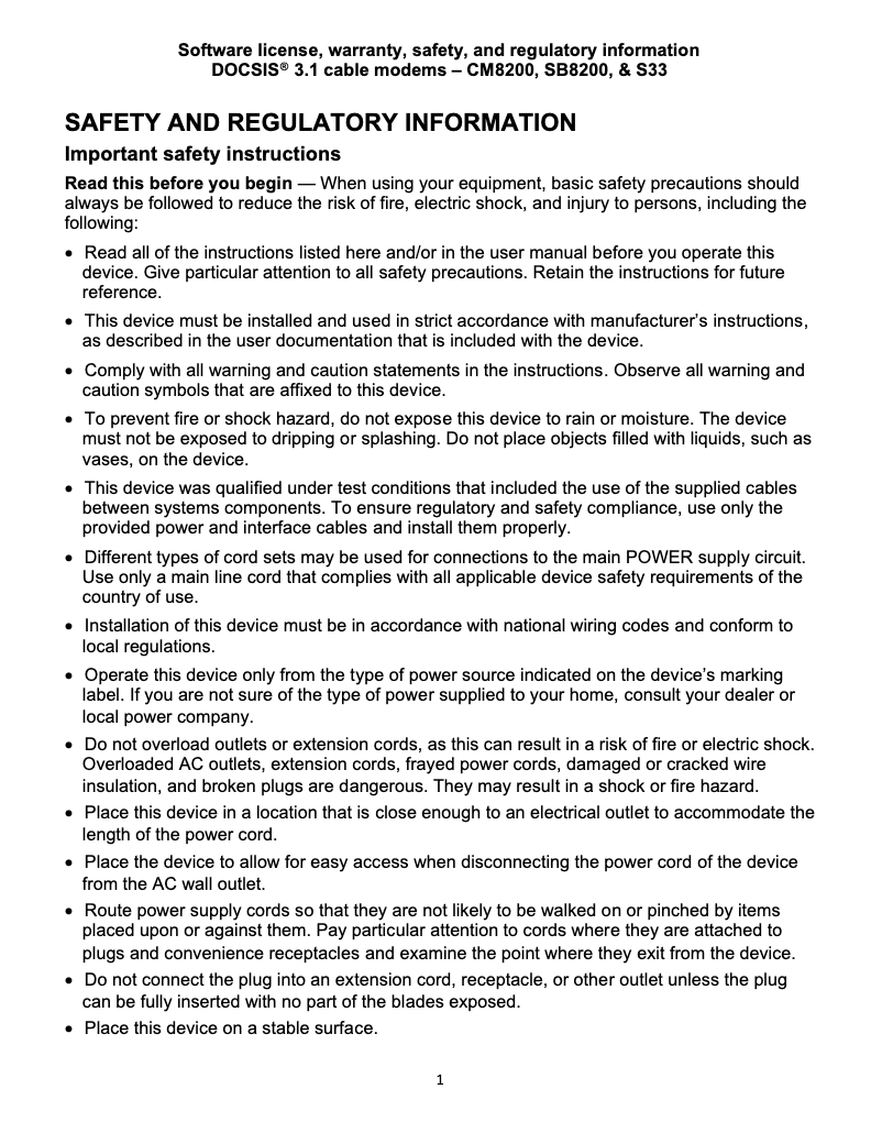 Page 1 of the manual Warranty Information Arris SURFboard S33 DOCSIS