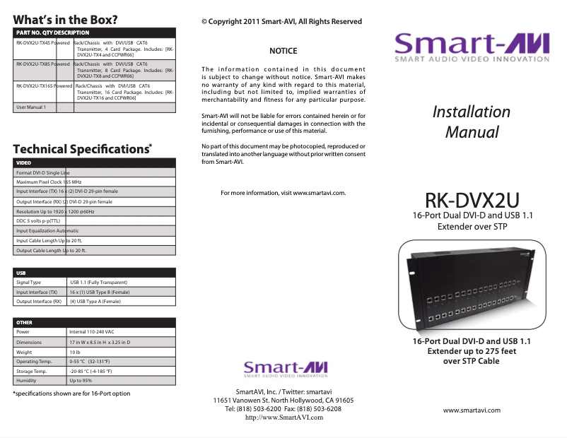 Page n°1 - Manuel utilisateur Smart-AVI RK-DVX2U-TX4S