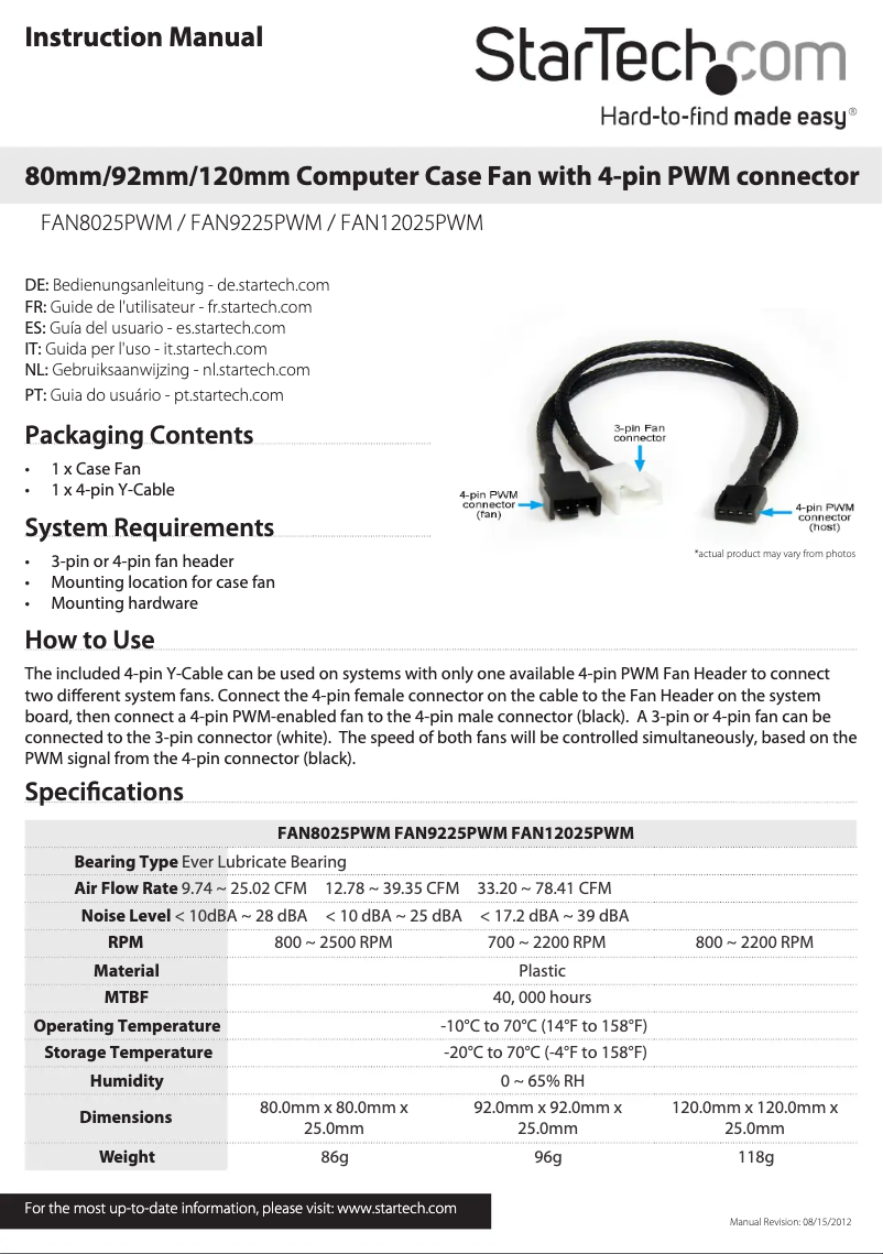 Page 1 de la notice Manuel utilisateur StarTech.com FAN9225PWM