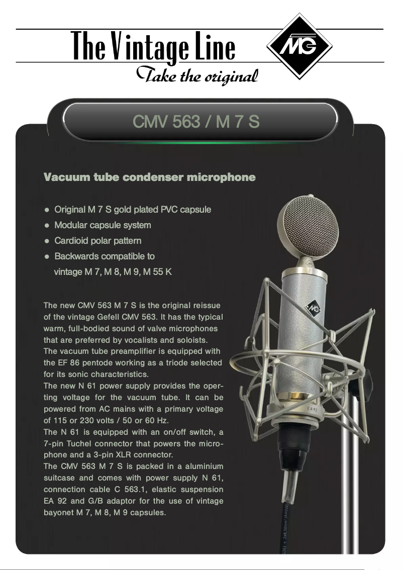 Page 1 de la notice Manuel utilisateur Microtech Gefell CMV 563