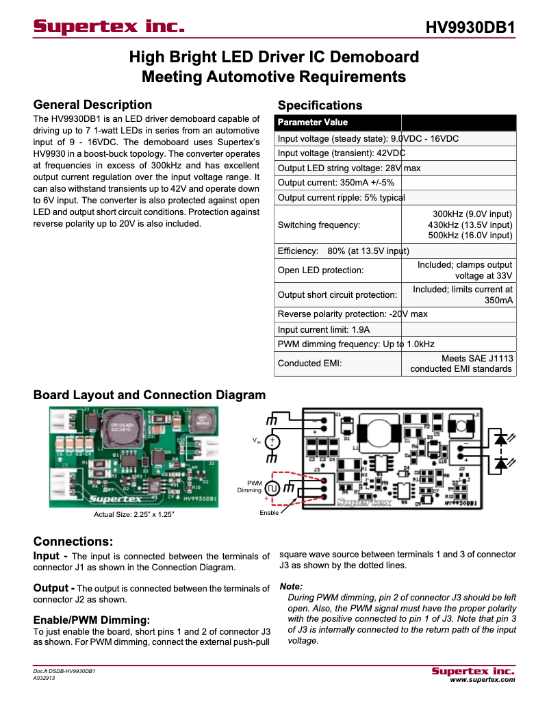 Imagen de la primera página del manual del dispositivo HV9930DB1