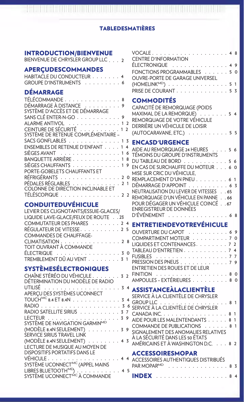 Page 1 de la notice Manuel utilisateur Chrysler 300 (2011)