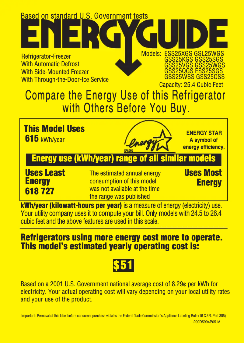 Page 1 de la notice Label énergétique GE ESS25XGSWW