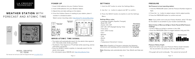 Page n°1 - Guide de démarrage rapide La Crosse Technology 308-1417V3