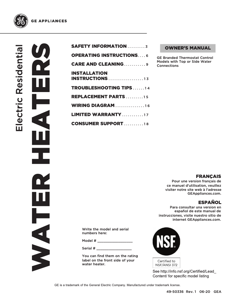 Image de la première page du manuel de l'appareil GE30S08BAM