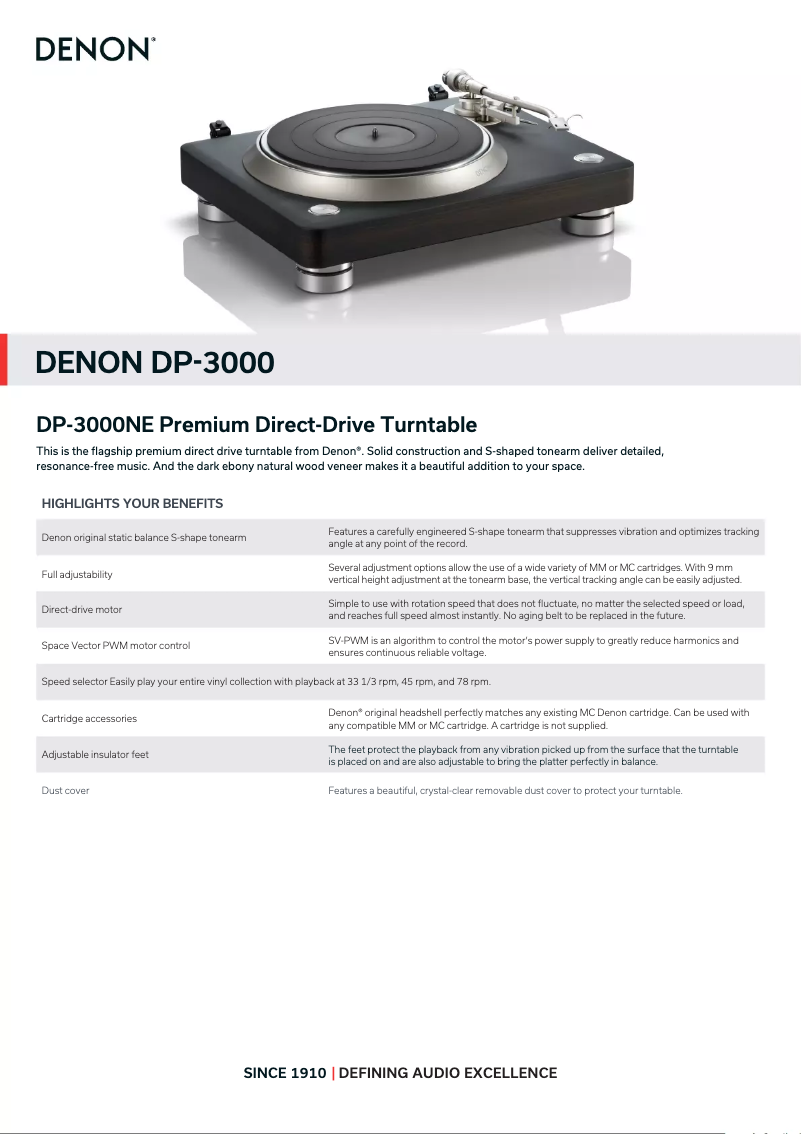 Página 1 del manual Ficha técnica Denon DP-3000NE