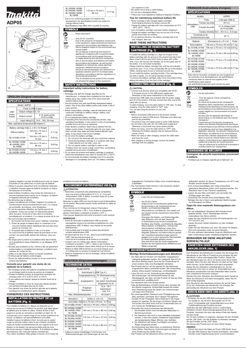 Page 1 de la notice Manuel utilisateur Makita DEBADP05