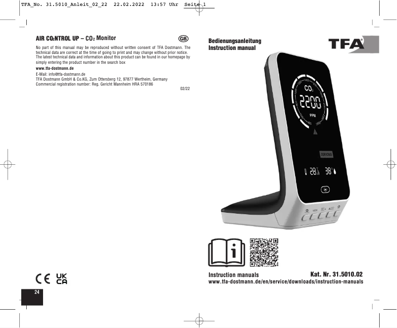 Página 1 del manual Manual de usuario TFA AirCO2ntrol Up 31.5010.02