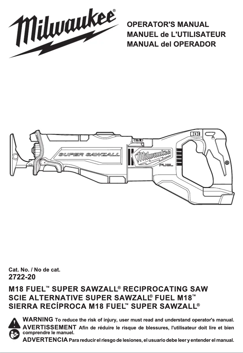 Image de la première page du manuel de l'appareil M18 Fuel 2722-21HD