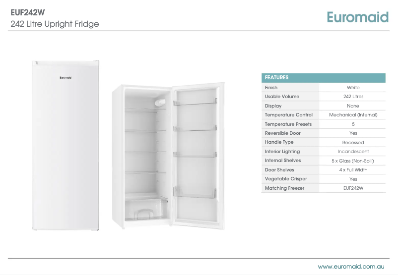 Page n°1 - Fiche technique Euromaid EUF242W