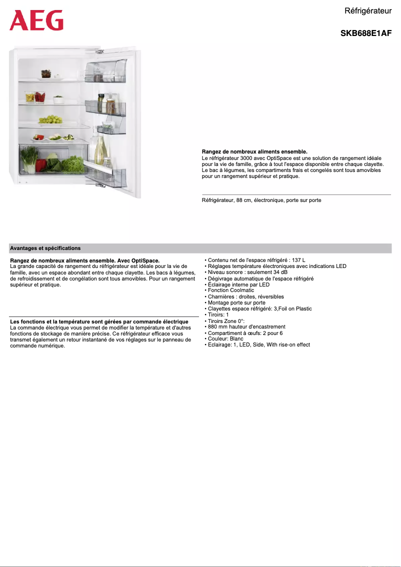 Page 1 de la notice Fiche technique AEG SKB688E1AF