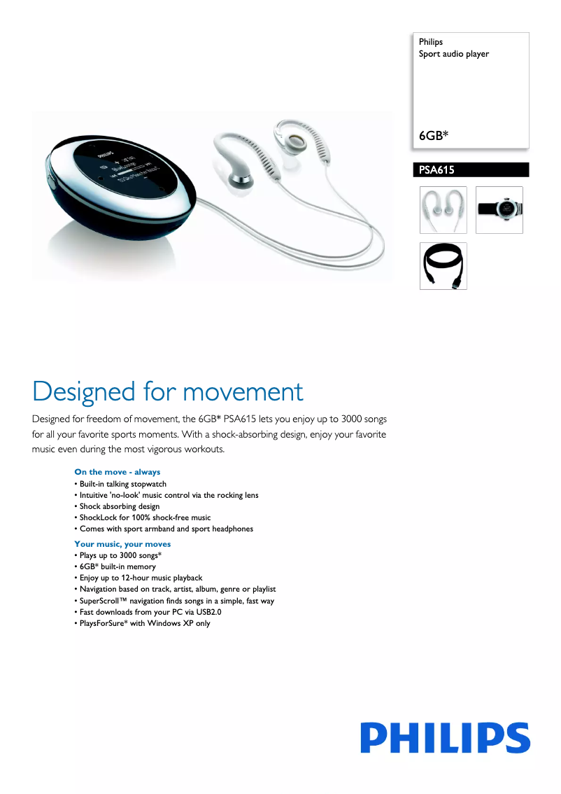 Page 1 de la notice Fiche technique Philips PSA615