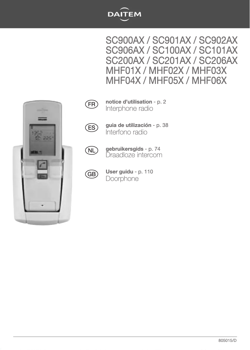 Page 1 de la notice Manuel utilisateur Hager MHF02X