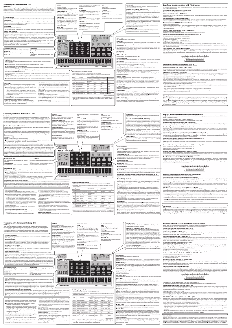Image de la première page du manuel de l'appareil volca sample OK GO edition