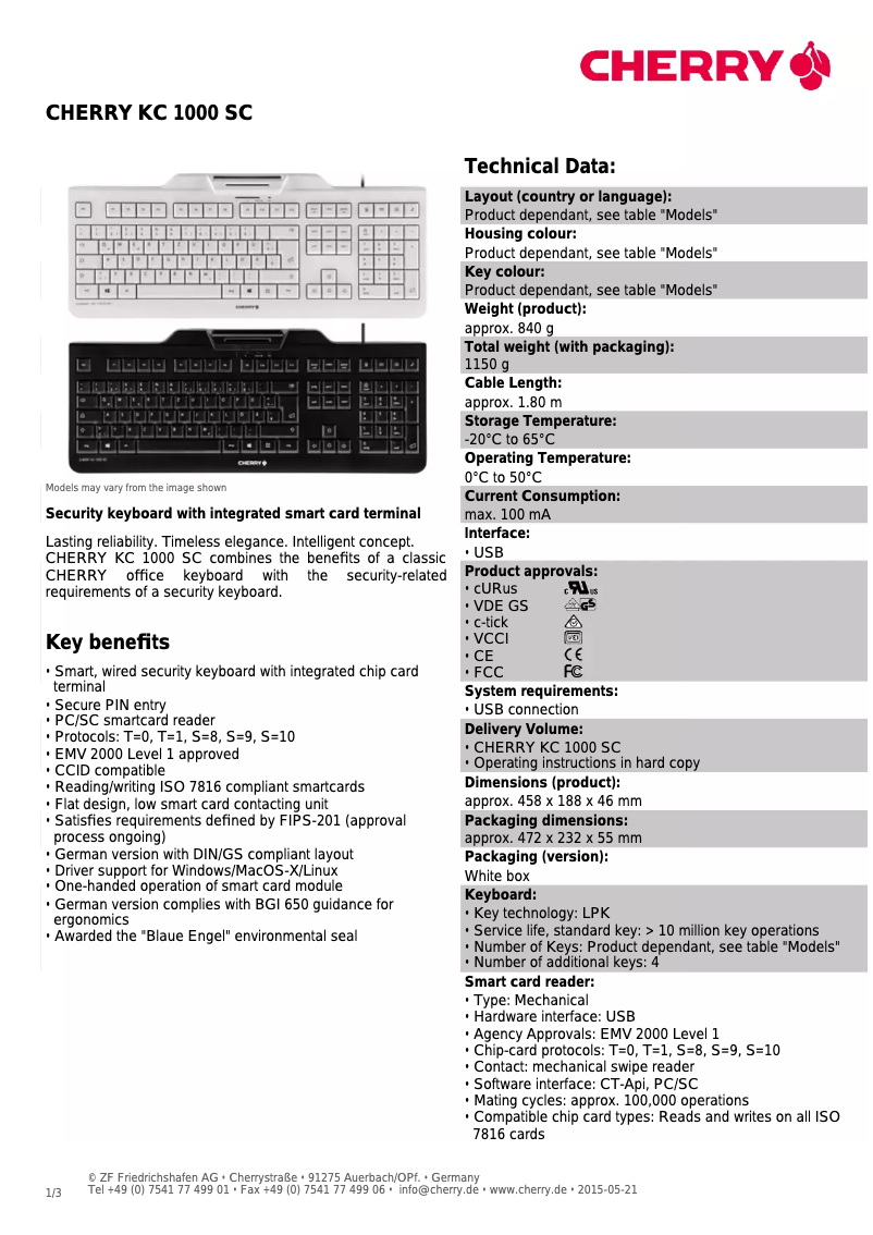 Page 1 de la notice Manuel utilisateur Cherry JK-A0100EU