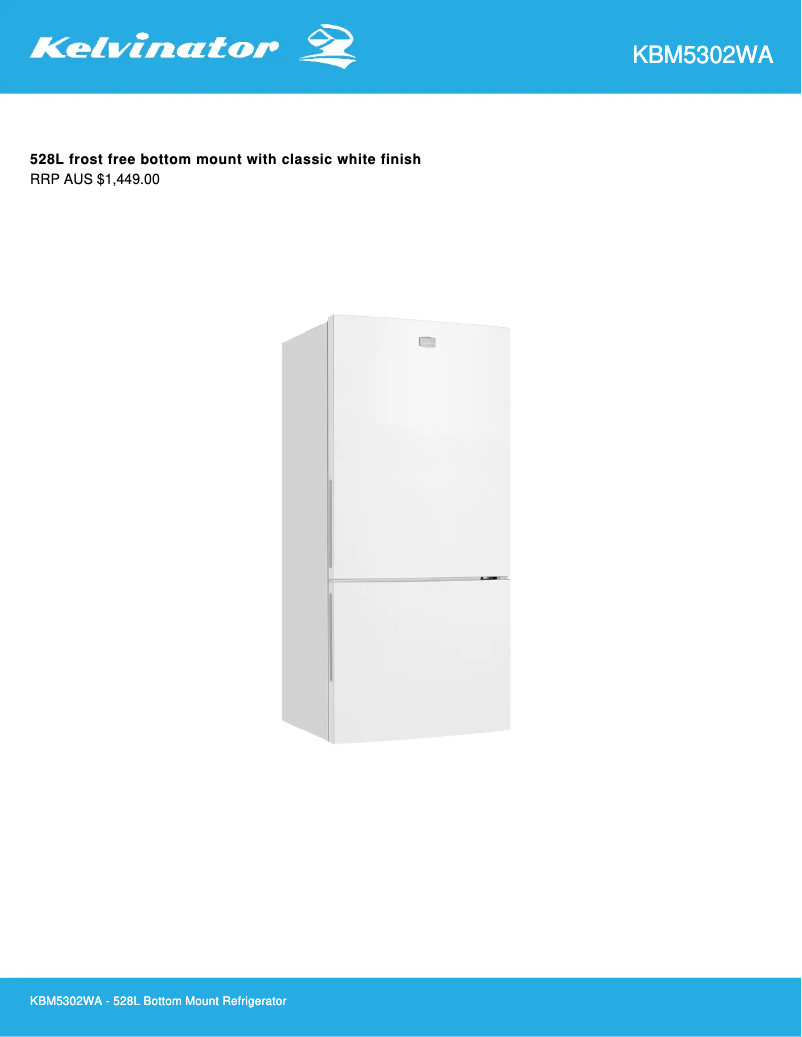 Page 1 de la notice Fiche technique Kelvinator KBM5302WA