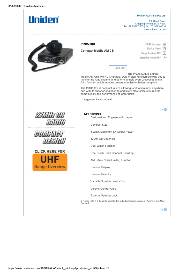 Page 1 de la notice Manuel utilisateur Uniden PRO530XL