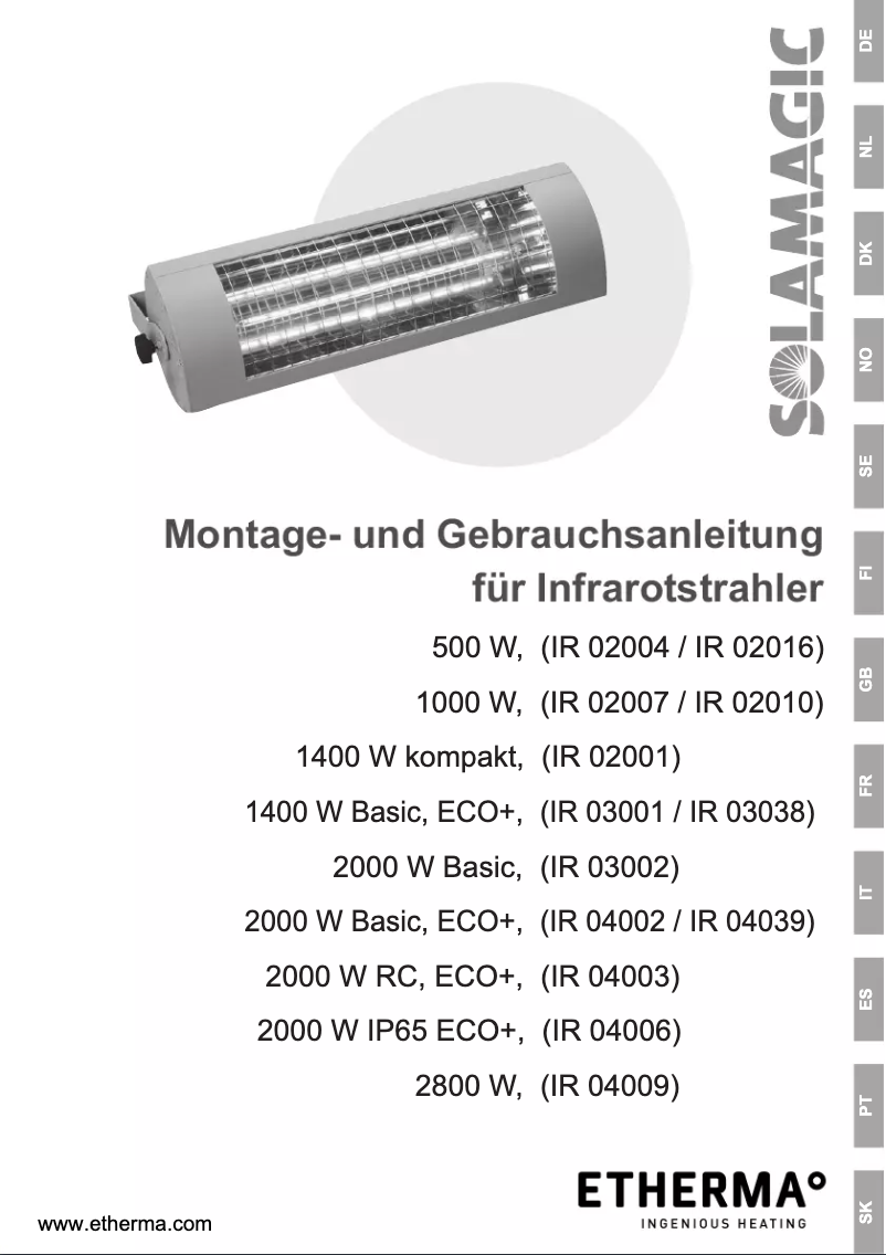 Page n°1 - Manuel utilisateur Etherma Solamagic SM-1400ZS-NA