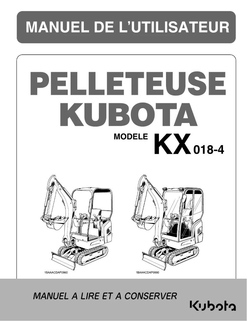 Page 1 de la notice Manuel utilisateur Kubota KX018-4