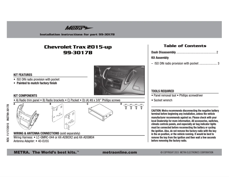 Page n°1 - Manuel utilisateur Metra 99-3017B