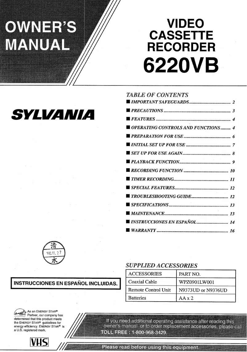 Page 1 de la notice Manuel utilisateur Sylvania 6220VB